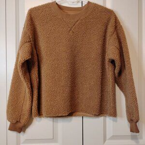 American Eagle Outfitters Women's Brown Sherpa Crewneck Pullover Sweater Sz XXS